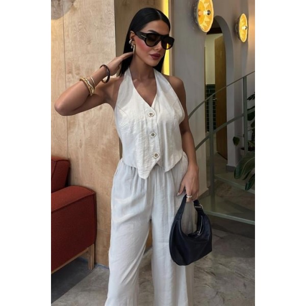 Halter Yaka Yelekli Modal Takım 10144