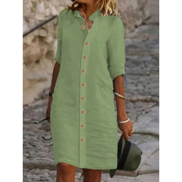 Kadın Kısa Kollu Hakim Yaka önden Düğmeli Kısa Müslim Elbise