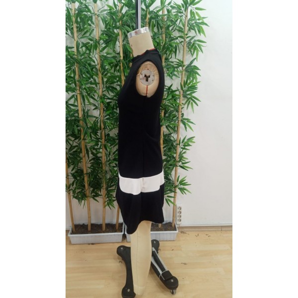 Kadın Sıfır Kol Yarı Balıkçı Yaka şerit Detaylı Ithal Krep Elbise