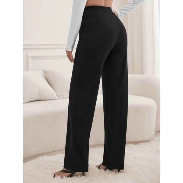 Kadın Yüksek Bel Cepli Geniş Kesim Ithal Krep Pantolon