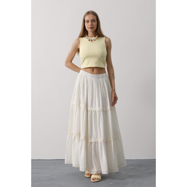Dantel Detaylı Etek - Beyaz