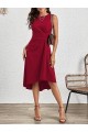 Kadın Sıfır Kollu Bisiklet Yaka Büzgülü Asimetrik Kesim Detaylı Janjan Krep Elbise
