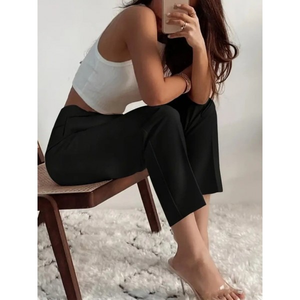 Kadın Yüksek Bel önden Fermuarlı Ithal Krep Pantolon