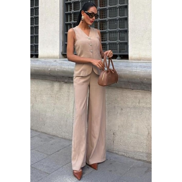 Arkası Bağcıklı Yelek Plazza Pantolon Modal Takım 10202-08