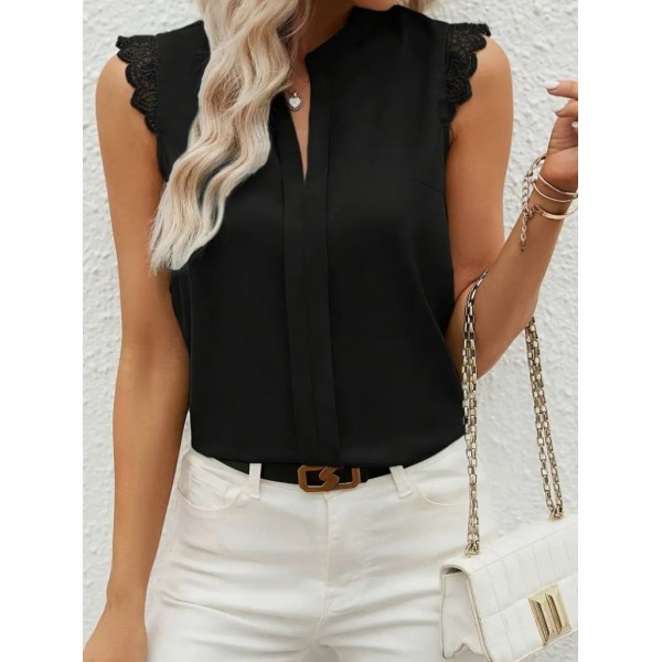 Kadın Kısa Dantel Kollu Hakim Yaka Ithal Krep Bluz