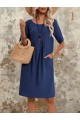 Kadın Kısa Kollu Yakası Açık önden Büzgülü Cep Detaylı Viskon Iki Iplik Elbise