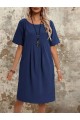 Kadın Kısa Kollu Yakası Açık önden Büzgülü Cep Detaylı Viskon Iki Iplik Elbise