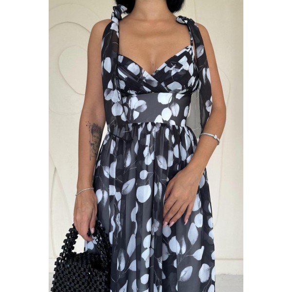 Siyah Şifon Drapeli Elbise