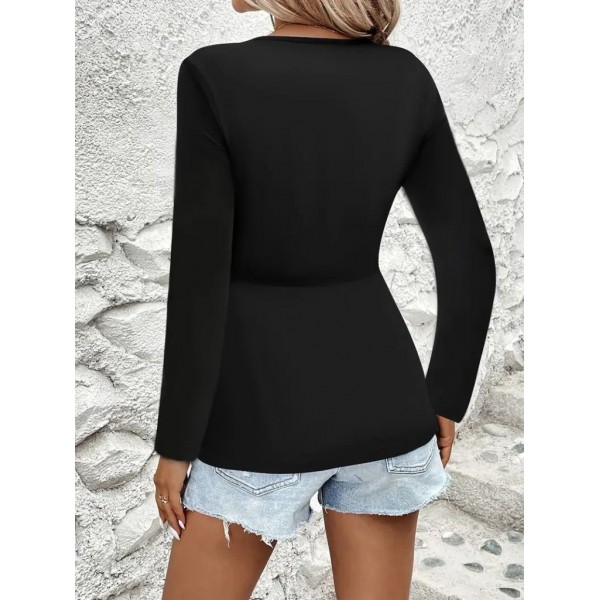 Kadın Uzun Kollu Dekolteli Sarmal Detaylı Viskon Bluz