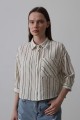 Çizgili Kısa Gömlek - Bej-Yeşil
