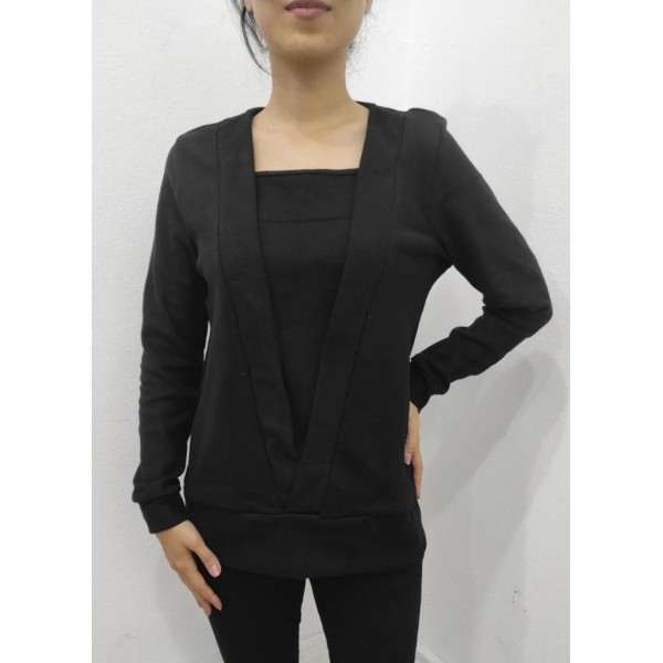 Kadın Uzun Kollu Kruvaze Yaka Kol Ve Etek Ucu Manşet Detay Yumoş Bluz