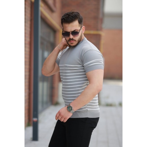 Erkek çizgi Desenli Bisiklet Yaka Kısa Kollu T-sihrt