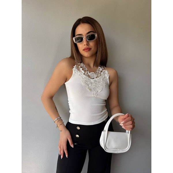 Kadın Ottoman Kumaş Dantel Detaylı Bluz