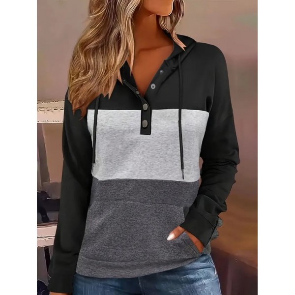 Kadın Uzun Kollu Kapşonlu çok Renkli Iki Iplik Bluz