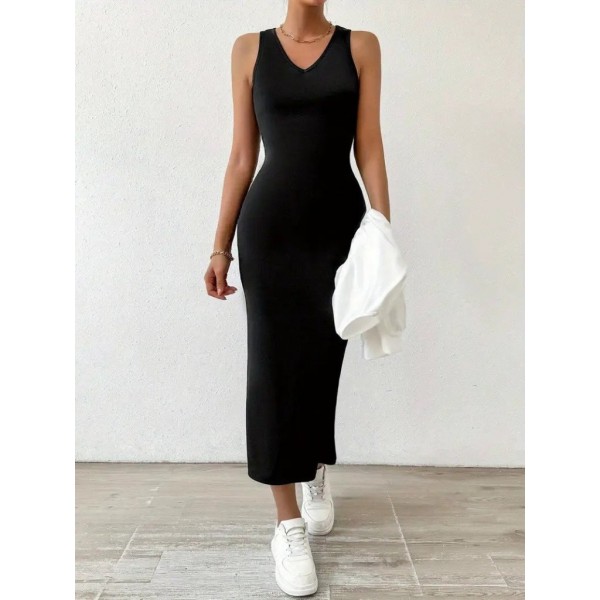 Kadın Askılı Yuvarlak Yaka Viskon Iki Iplik Elbise Ve V Yakalı Bluz Ikili Takım