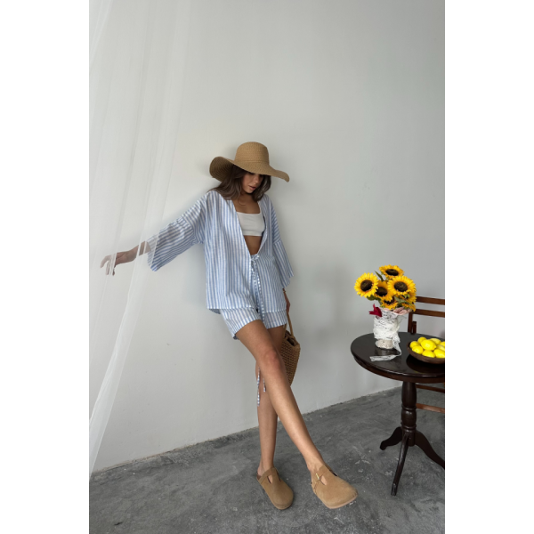 ÇİZGİLİ TUNİK -ŞORT TAKIM - Mavi