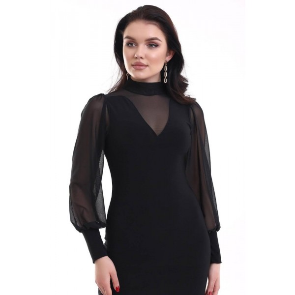 Kadın Balıkçı Yaka Transparan Detay Fırsat ürün Sandy Kumaş Mini Elbise