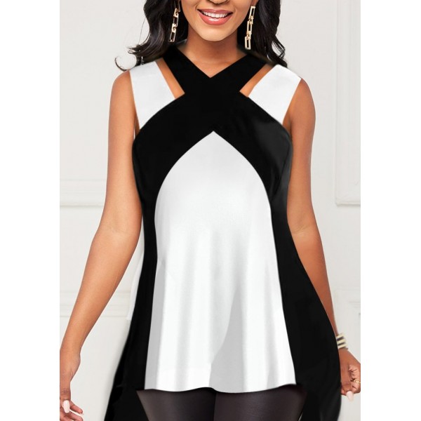 Kadın Askılı Boyundan çapraz Halter Yakalı çift Renkli Viskon Bluz
