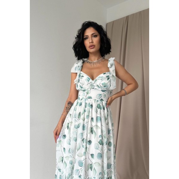 Yeşil Şifon Drapeli Elbise