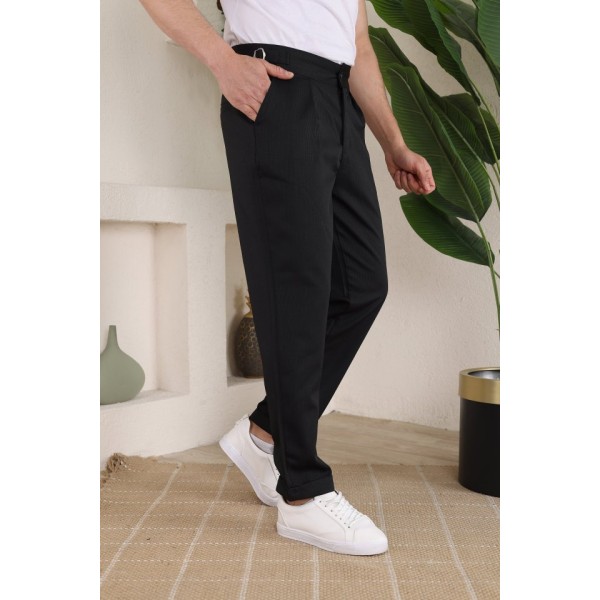 Erkek Duble Paça Yandan Tokalı Cord Desenli Old Money Pantolon