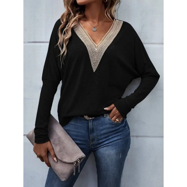 Kadın Uzun Kollu V Yakalı Yarasa Kollu Viskon Bluz