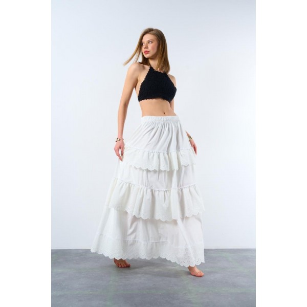 Katlı Pileli Etek - Ekru