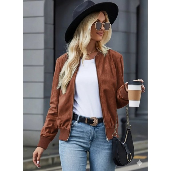 Kadın Uzun Kollu önden Fermuarlı Süet Ceket