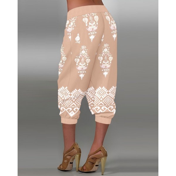Kadın Beli Lastikli Etnik Desenli Kapri Süprem Pantolon