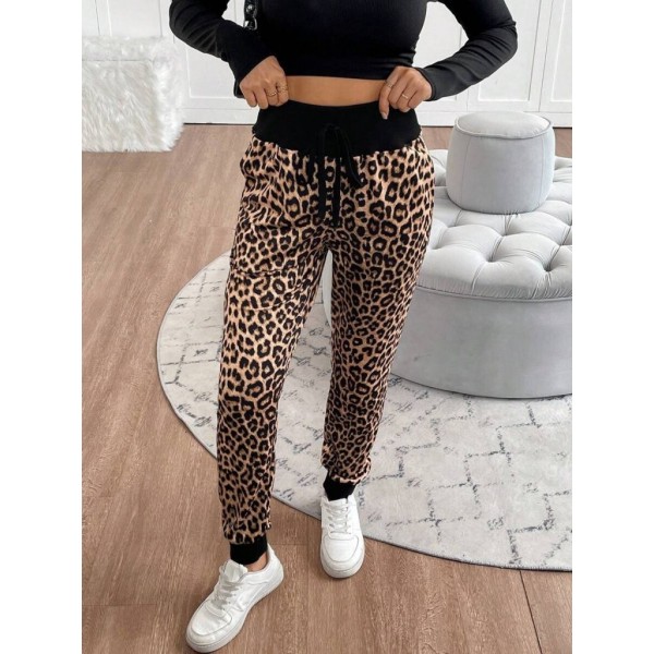 Kadın Yüksek Bel Bağcıklı Desenli Iki Iplik Pantolon