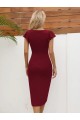QKadın Kısa Kollu Kalp Yaka Yanlardan Büzgü Detay Midi Janjan Krep Elbise