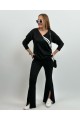 Kadın Ribana Detay Bluz Ve Ispanyol Paça Yırtmaçlı Pantolon Ikili Takım