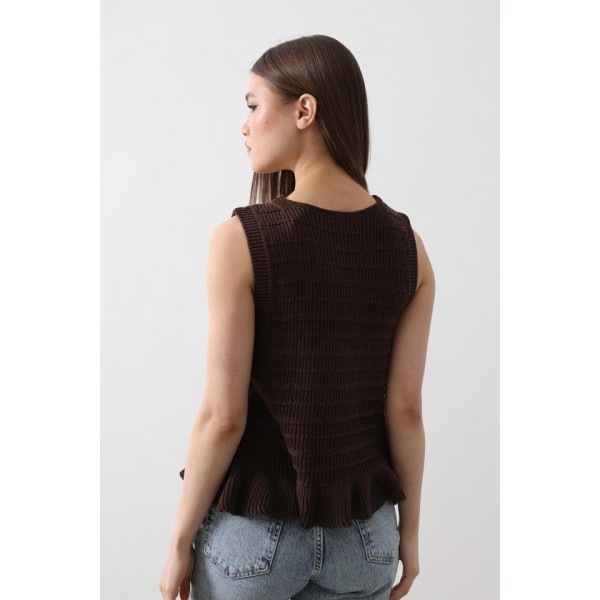 Önü Bağlamalı Yelek - Kahve