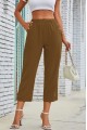 Kadın Beli Lastikli Düğme Ve Cep Detaylı Kapri Ithal Keten Pantolon