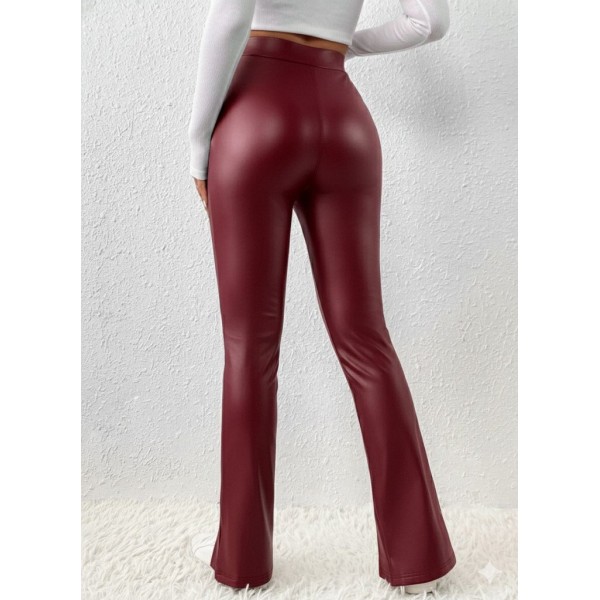 Kadın Yüksek Bel önden Yırtmaçlı Deri Tayt