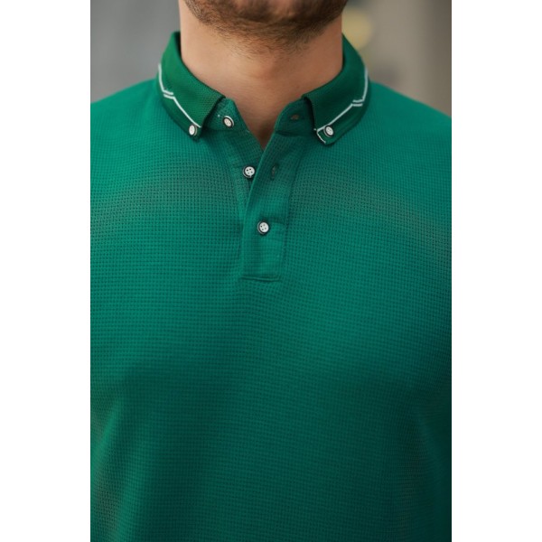 Erkek Düğmeli Yaka Waffle Kumaş Kısa Kollu Tişört