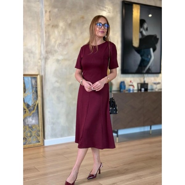 Kadın Kısa Kollu Bisiklet Yaka Midi Viskon Iki Iplik Elbise