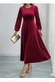 Kadın Uzun Kollu Bisiklet Yaka Midi Kadife Elbise