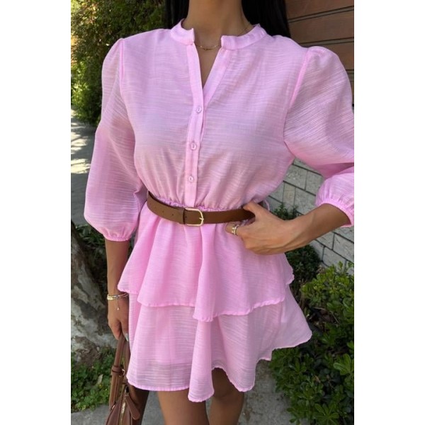 Deri Kemerli Fırfırlı Elbise 2901