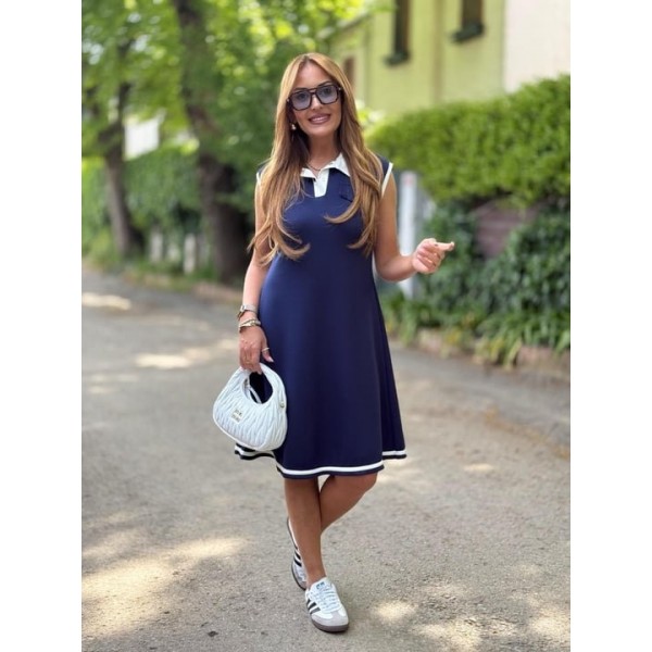 Kadın Ribana Detaylı Sıfır Kol Midi Boy Elbise