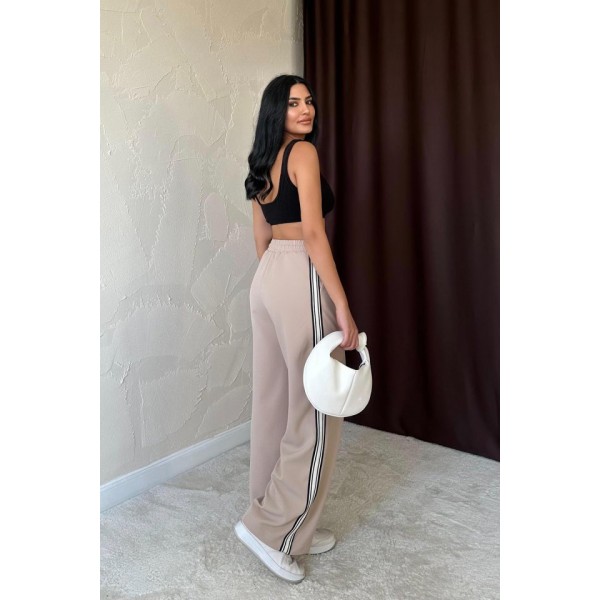 Bej Yanları Şeritli Pantolon