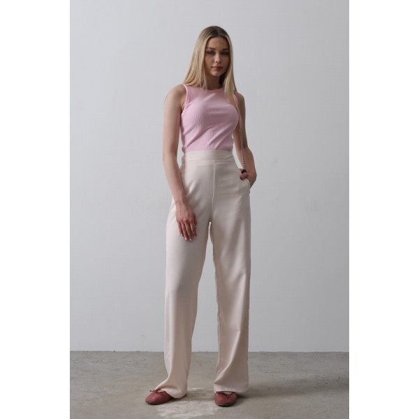 Beli Yarım Lastikli Palazzo Pantolon - Pudra