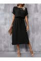 Kadın Kısa Kollu Yakası Açık Belden Bağlamalı Yırtmaçlı Viskon Elbise