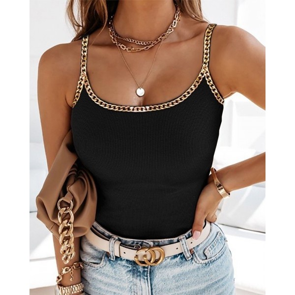 Kadın Askılı U Yaka Zincir şeritli Kaşkorse Bluz