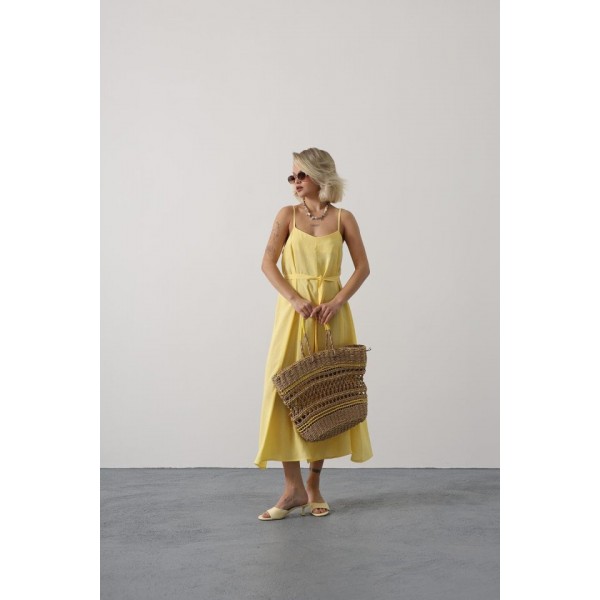 Askılı Basic Uzun Elbise - Sarı