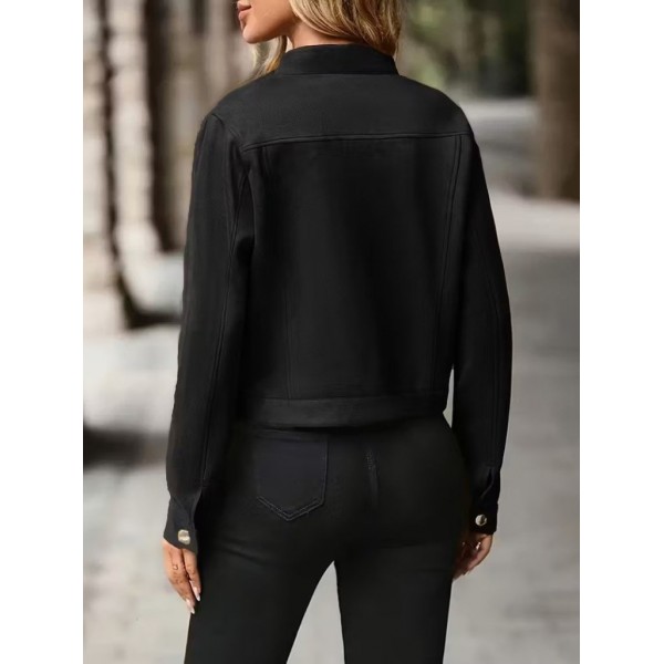 Kadın Uzun Kollu önden Düğmeli Kısa Süet Ceket