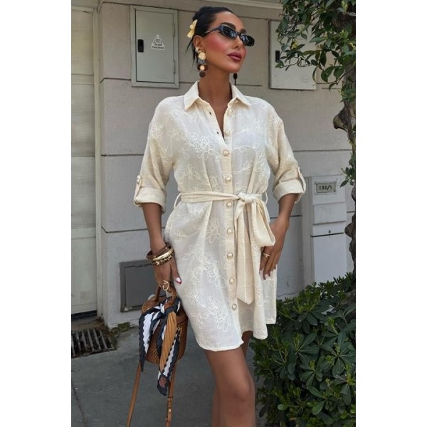 Süzene Nakışlı Ve Gold Düğmeli Elbise 2742