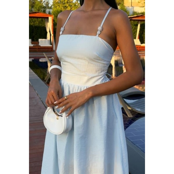 Sırtı Çapraz İpli Boncuk Detaylı Elbise 2902-08