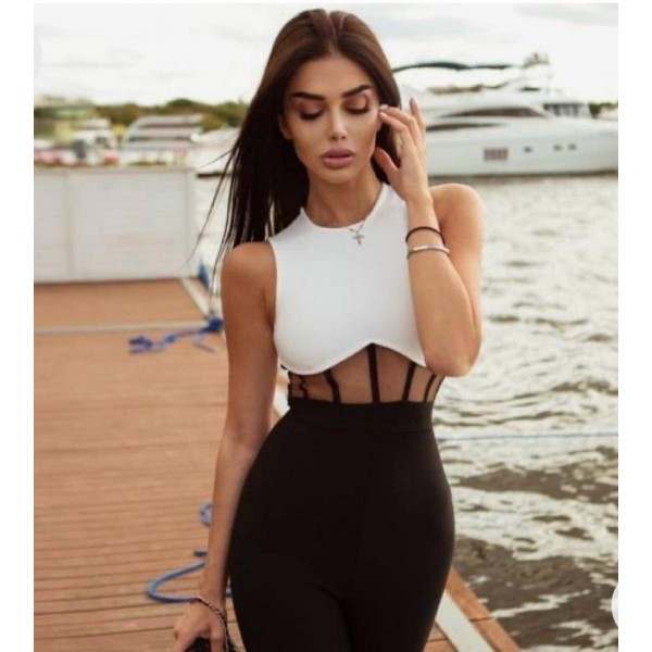 Kadın Bisiklet Yaka Kolsuz çift Renk Ve Bel Transparan Korse Detay Midi Boy Elbise