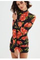 Kadın Balıkçı Yaka Gül Baskılı Fırsat ürün Mini Elbise