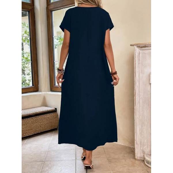 Kadın Uzun Kollu Yakası Açık Viskon Elbise